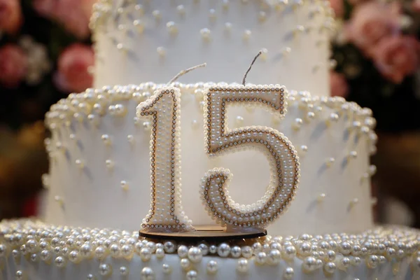 Party cake, torta di compleanno di 15 anni, quindici anni — Foto Stock