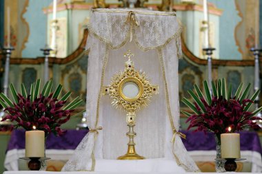 Katolik kilisesi ayininde ibadet için kutsal bir tören - Katolik kilisesine tapınma - kutsal saat - kutsal hafta