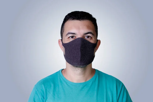 Portrait Handsome Young Adult White Man Wearing Dark Protection Mask — Stock Photo, Image