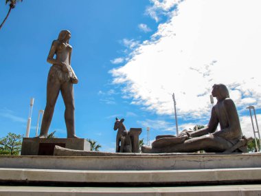 statue symbolizing Iracema do Mucuripe with Martin, Jaci and Moacir in a square in the city of Fortaleza, Ceara, northeastern Brazil. clipart