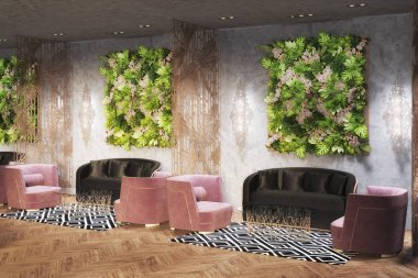 Lobi, Restoran gün ışığı alan VIP koltuk 3D çizimi 