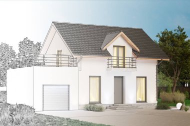 3D çizim. Gerçek bir ev haline bir yazlık kroki