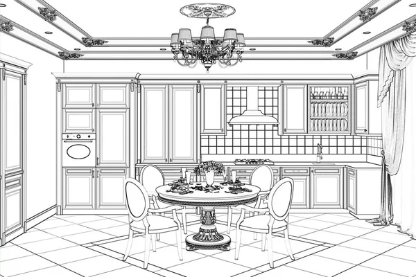 Ilustração Esboço Interior Cozinha — Fotografia de Stock