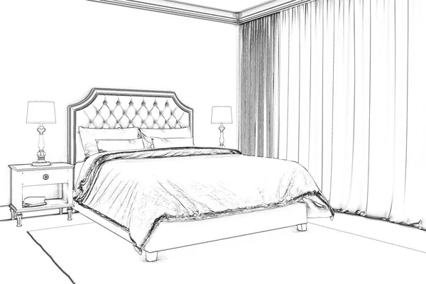Çizim Bir Yatak Odası Taslağını — Stok fotoğraf