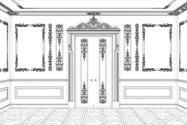 3D çizim. Kapı kroki bir klasik iç