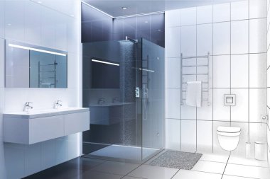 3D çizim. Gerçek bir iç olmak duş taslağını