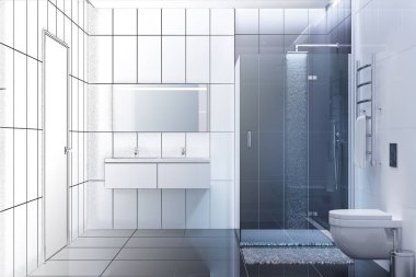 3D çizim. Gerçek bir iç olmak duş taslağını