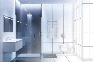 3D çizim. Gerçek bir iç olmak duş taslağını