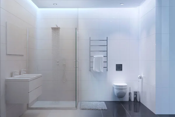 Renderizado Interior Del Cuarto Baño Convierte Uno Real — Foto de Stock