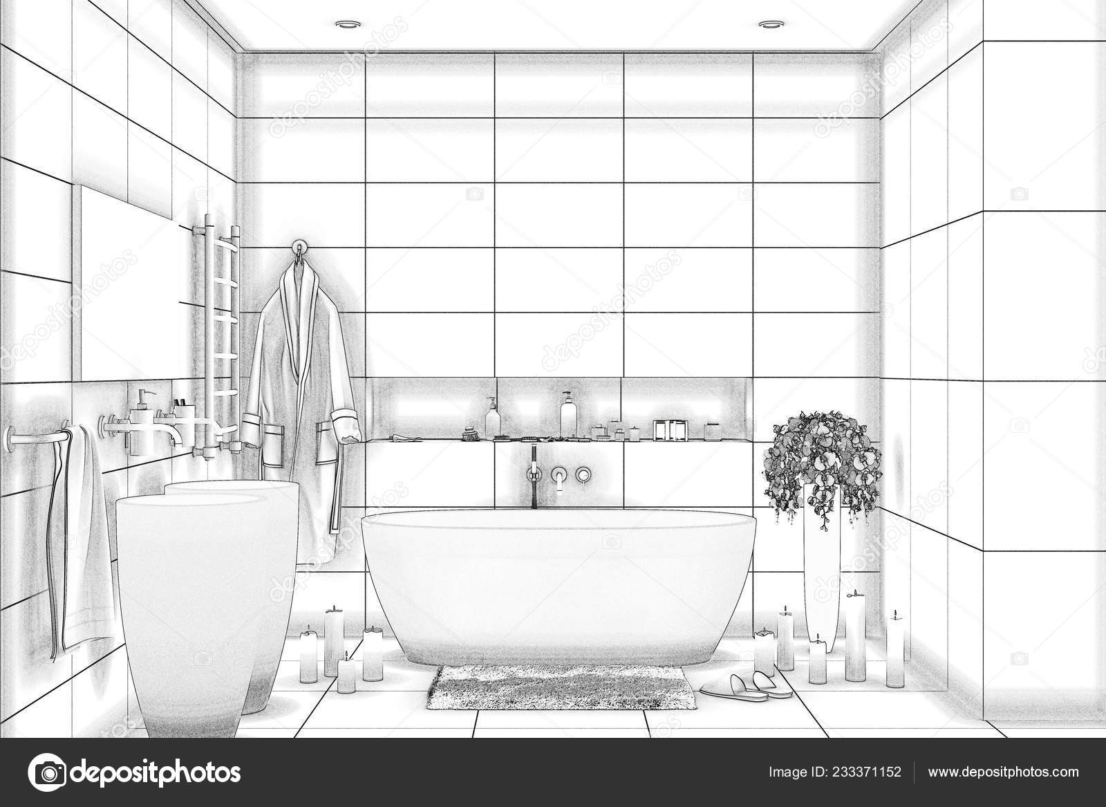 interior sketch bathroom design in a modern style conciseness and  simplicity pencil drawing Stock Illustration | Adobe Stock