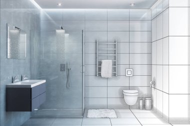 3D çizim. Gerçek bir iç olmak duş taslağını