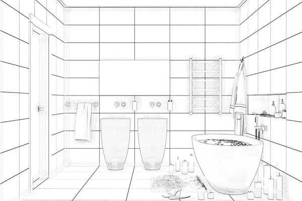 Illustration Skitse Badeværelse - Stock-foto