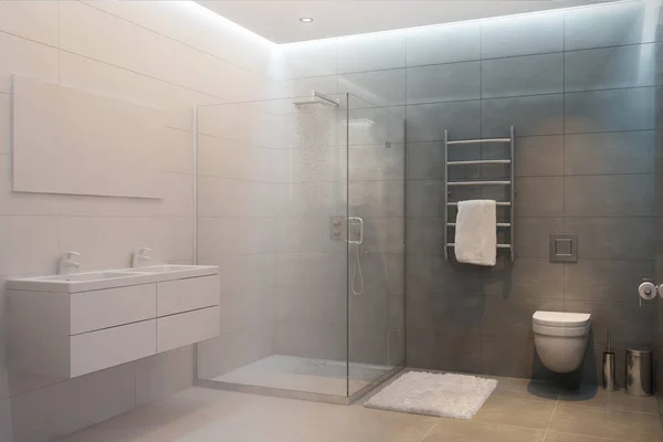 Renderizado Interior Del Cuarto Baño Convierte Uno Real — Foto de Stock