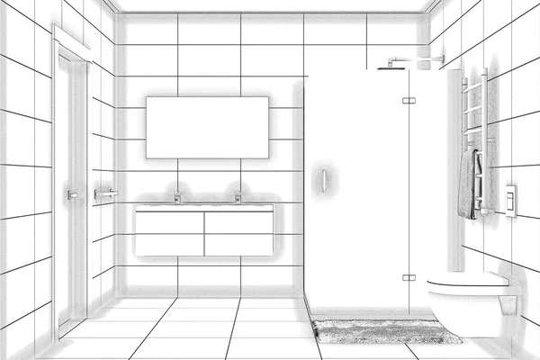 Illustration Sketch Shower Room — Stock Photo, Image