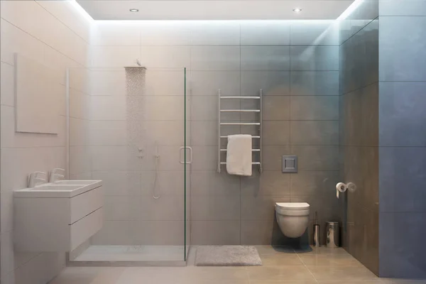 Renderizado Interior Del Cuarto Baño Convierte Uno Real — Foto de Stock