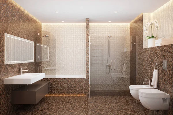 3D render bir mozaik oda duş