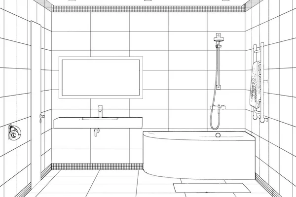 Ілюстрація Ескіз Сучасного Інтер Єру Ванної — стокове фото
