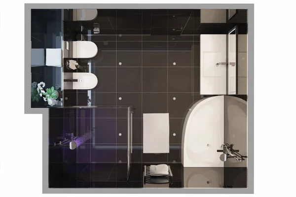 Ilustración Vista Superior Moderno Cuarto Baño Interior — Foto de Stock