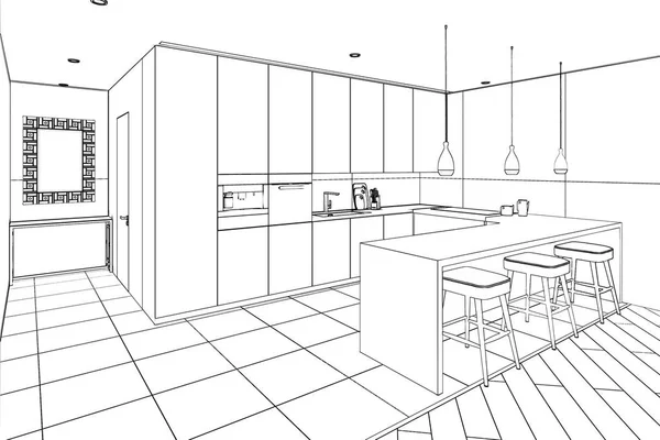 Illustration Sketch Modern Dining Room — Stock Photo, Image