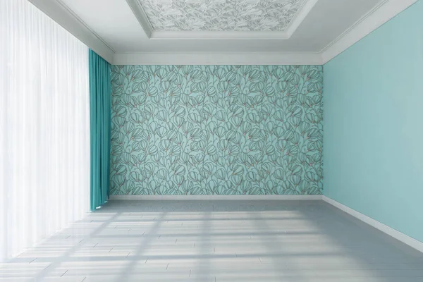 Illustration Une Chambre Bleue Vide Avec Mur Décoratif — Photo