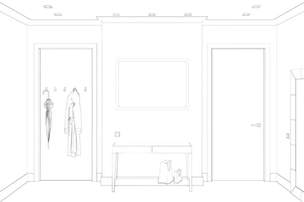 Bosquejo Del Moderno Pasillo Simétrico Con Dos Puertas Cartel Horizontal — Foto de Stock