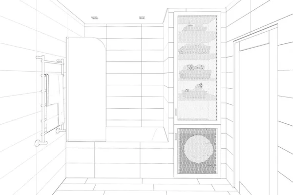 Küveti Duş Perdesi Havlu Kurutma Makinesi Çamaşır Makinesi Banyo Aksesuarları - Stok İmaj