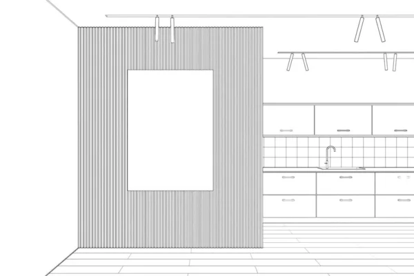 สเก ของการตกแต งภายในท นสม นสม โปสเตอร าลองเปล าบนผน งกระเบ องท — ภาพถ่ายสต็อก