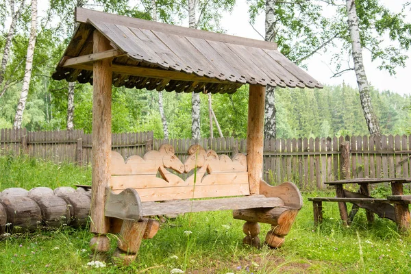 Carved Wooden Bench Commonly Used Rural Areas — Stock Photo, Image