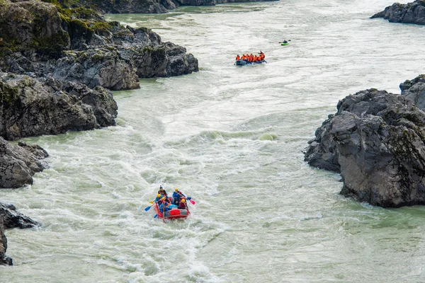 Varias Balsas Kayaks Rafting Montaña Río Katun Montañas Altai Rusia — Foto de Stock