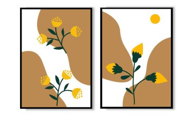 İki tane Boho Çiçeği Duvar Sanatı. Estetik bohem çiçeklerin duvar baskısı, duvar dekoru, ev için duvar kağıdı.
