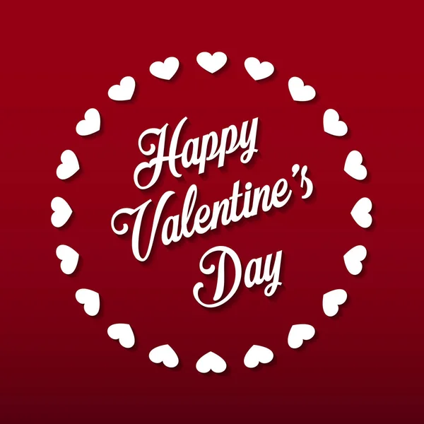 Happy Valentine Day Hand Lettering Red Background Vector Graphics Circle — Stock Vector