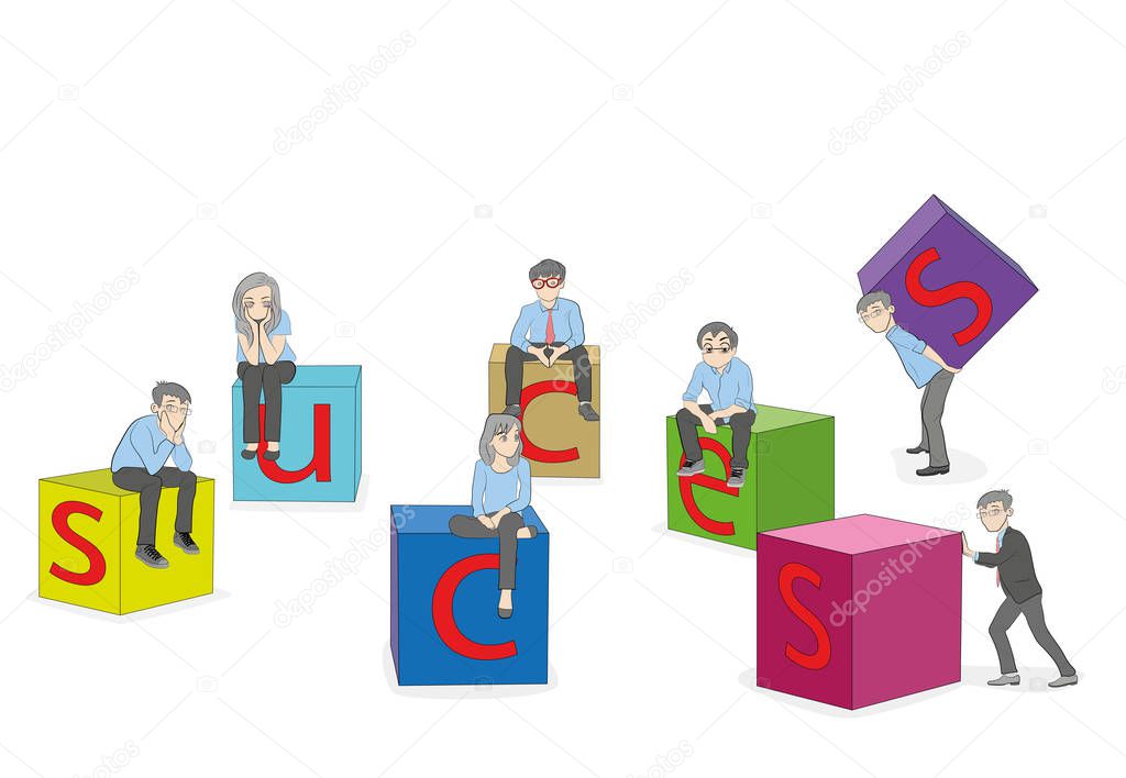 people are on the dice. inscription success. business concept. vector illustration.