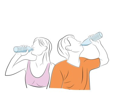 Kız adamla içme suyu olduğunu. spor. vektör çizim.