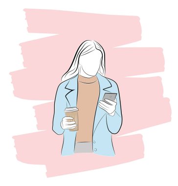 işkadını holding kahve. kahve molası. neşe işe gitmeden önce. vektör çizim.