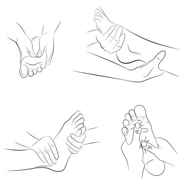 ayak masajı. el hareketleri ayak masaj için. tıbbi öneriler. vektör çizim.