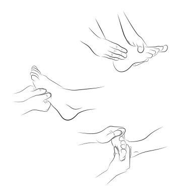 ayak masajı. el hareketleri ayak masaj için. tıbbi öneriler. vektör çizim.