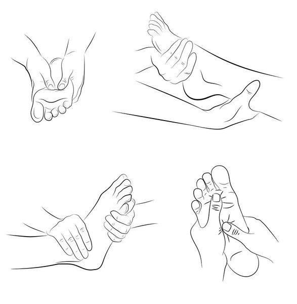 foot massage. hand movements for feet massage. medical recommendations. vector illustration.