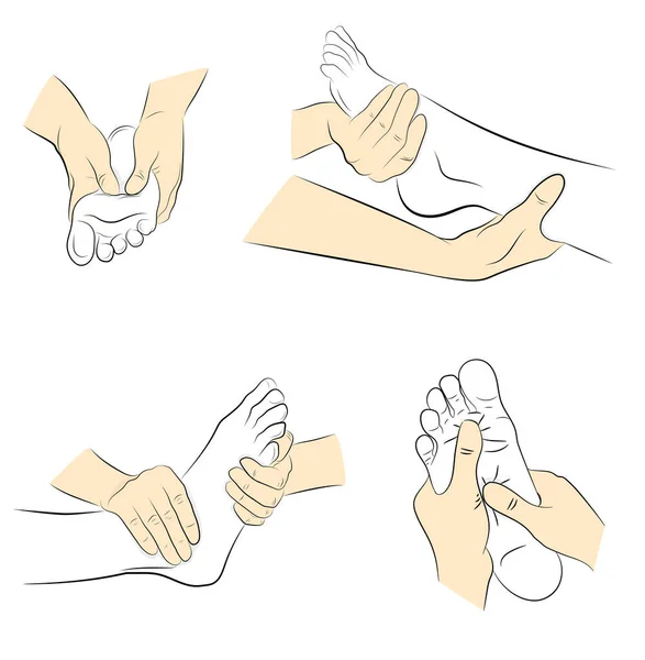 Massage Des Pieds Mouvements Des Mains Pour Massage Des Pieds — Image vectorielle