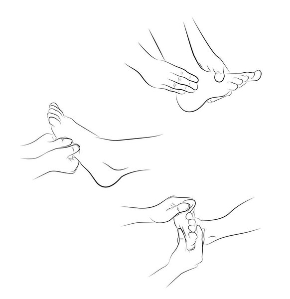 foot massage. hand movements for feet massage. medical recommendations. vector illustration.
