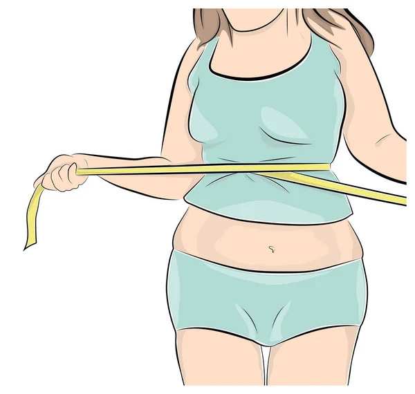 完全女性は腰を測定します 痩身のコンセプトです ベクトル図 — ストックベクタ