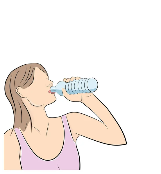 Κοπέλα Είναι Πόσιμο Νερό Παίζοντας Αθλήματα Εικονογράφηση Διάνυσμα — Διανυσματικό Αρχείο