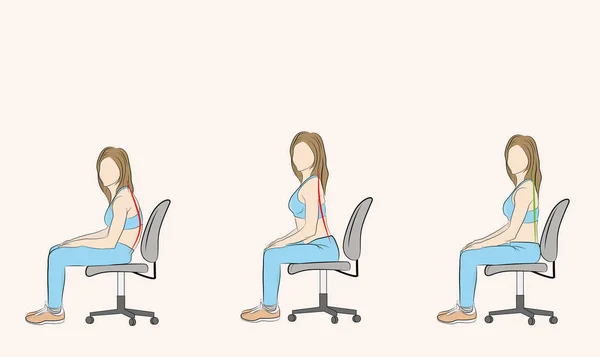 Zaman Bir Sandalyede Oturan Doğru Yanlış Duruş Tıbbi Öneriler Vektör — Stok Vektör