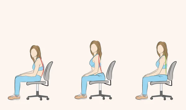 Correct Incorrect Posture Sitting Chair Medical Recommendations Vector Illustration — Stock Vector