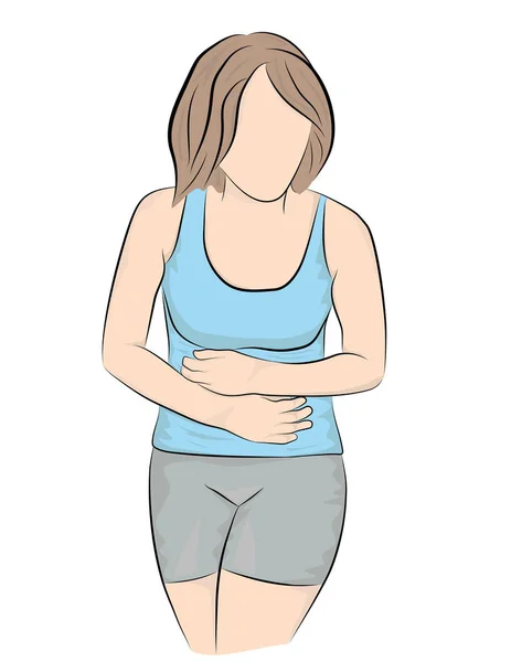 Mujer Sosteniendo Vientre Asistencia Médica Para Dolor Abdominal Ilustración Vectorial — Archivo Imágenes Vectoriales