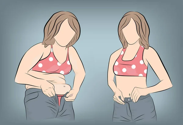 Corpo Della Donna Prima Dopo Perdita Peso Illustrazione Vettoriale — Vettoriale Stock