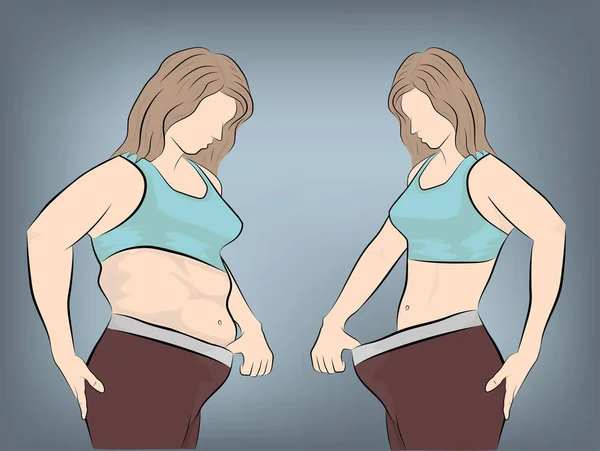 Cuerpo Mujer Antes Después Pérdida Peso Ilustración Vectorial — Archivo Imágenes Vectoriales