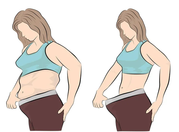 Cuerpo Mujer Antes Después Pérdida Peso Ilustración Vectorial — Vector de stock