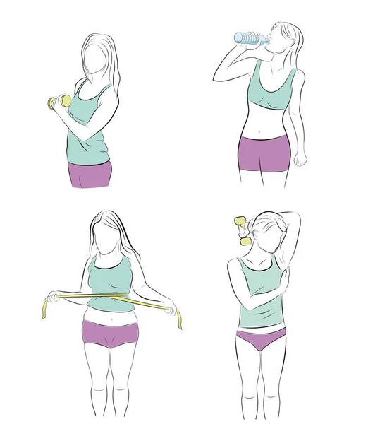 Las Mujeres Practican Deportes Para Bajar Peso Ilustración Vectorial — Archivo Imágenes Vectoriales