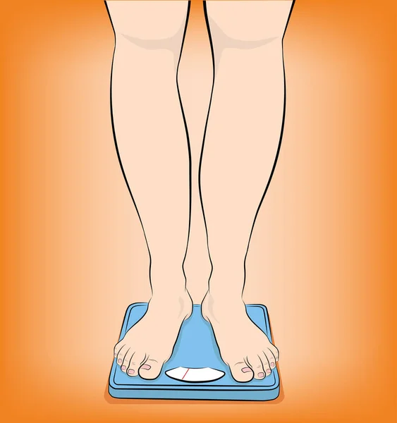 Woman Stands Scale Weight Loss Concept Vector Illustration — ストックベクタ