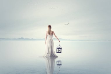 gerçeküstü kadını serbest kuş kafesi kuştan dışarı